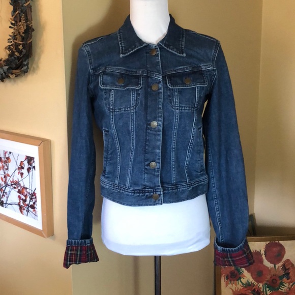 RALPH LAUREN size Medium Jean Denim Stretch Jacket Red Plaid FlipCuffs  $249 NEW - Picture 5 of 12